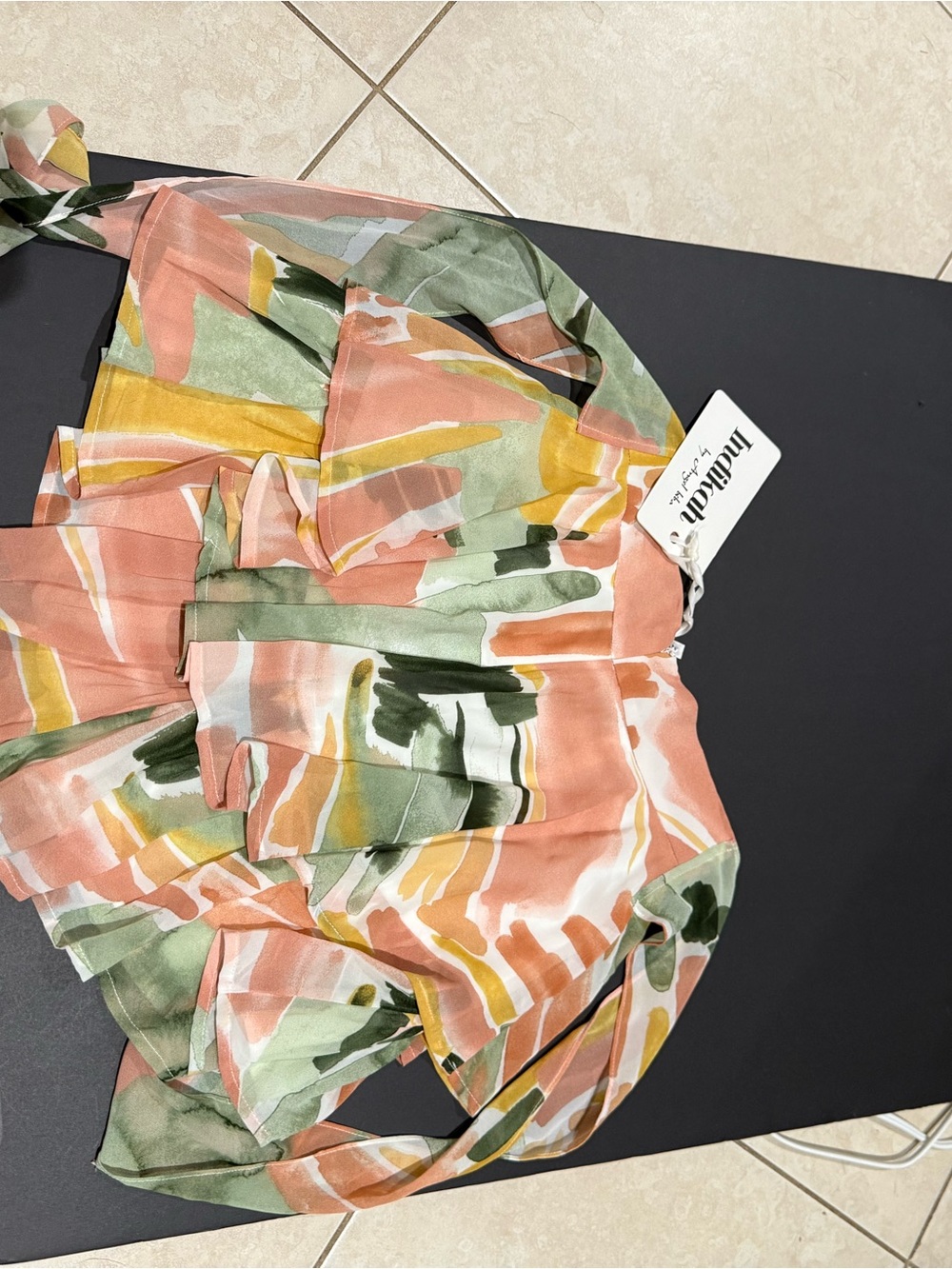 Coral, Sage & Mustard Abstract Ruffle skirt with shorts